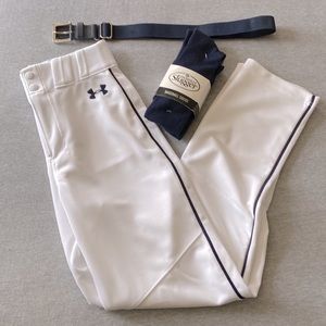 NWOT- Under Armour Baseball Pants, Louisville Slugger Socks, Adjustable Belt